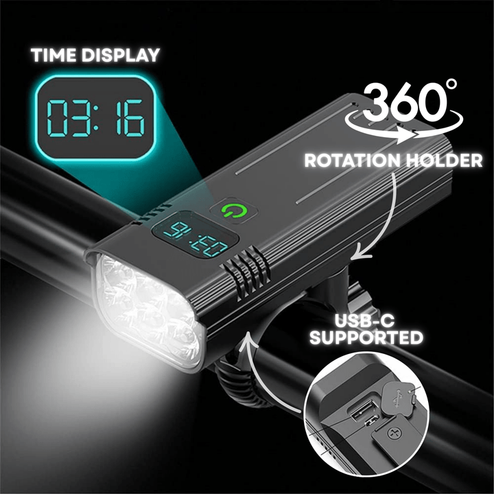 Lampa rowerowa 5000 lumenów z 12 diodami LED i akumulatorem ładowanym przez USB-C