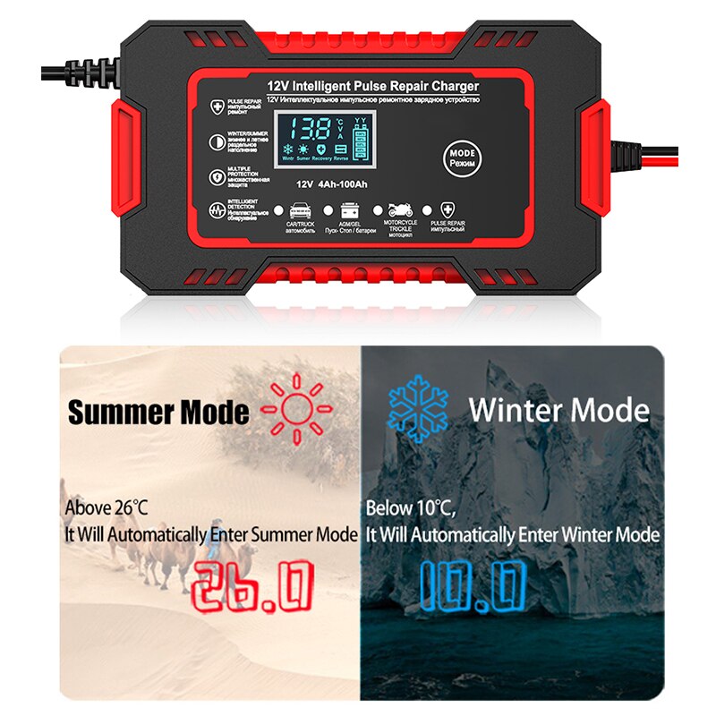 Ładowarka do akumulatorów samochodowych 12v 6a z funkcją naprawy i wyświetlaczem LCD