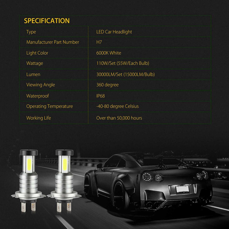 Zestaw 4x H7 LED Żarówek Reflektorowych