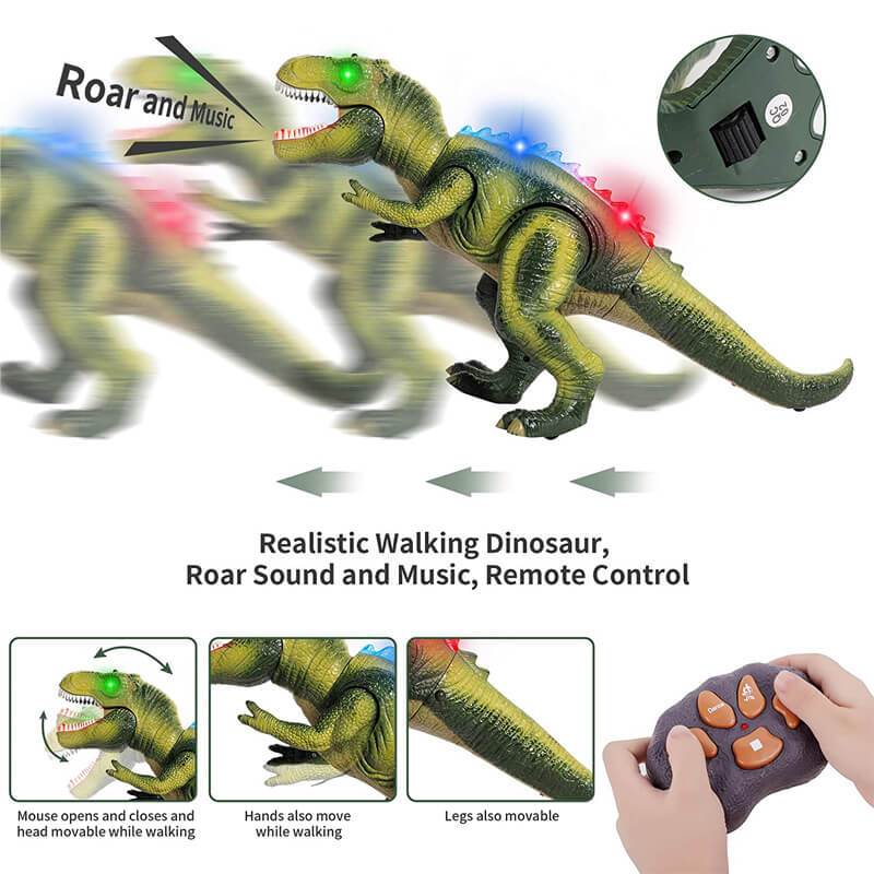 Zdalnie Sterowany Dinozaur T-Rex z Podświetleniem LED, Chodzący i Ryczący Realistyczny Zabawka Dinozaur