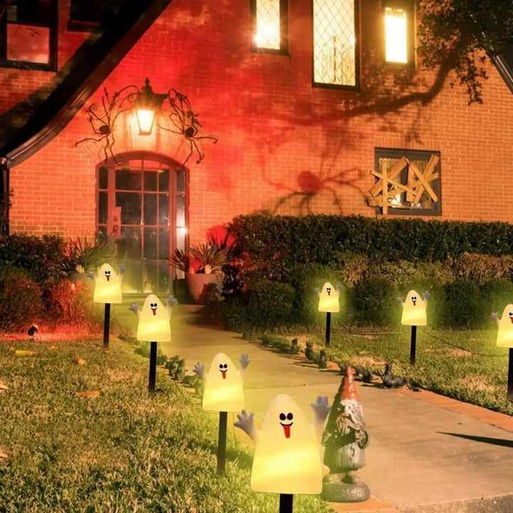 Oświetlony zestaw dekoracji solarnej z dynią i duchem na Halloween
