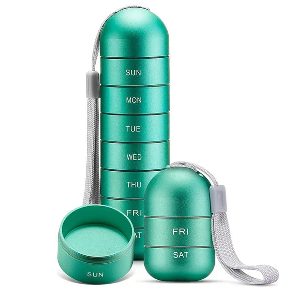 Aluminiowy przenośny organizer na leki na 7 dni do podróży, pudełko na leki