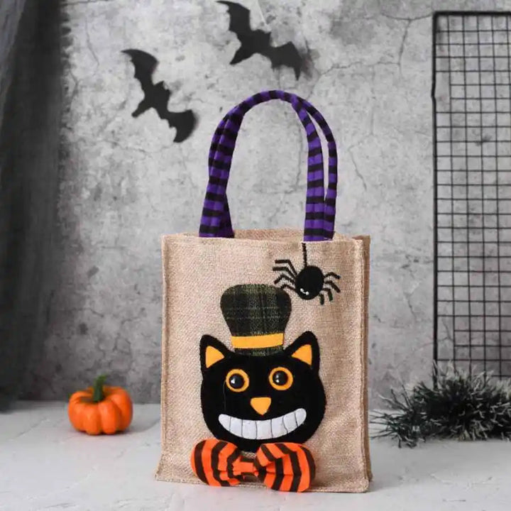 Torba na Halloween z wzorem kota dyni, czarownicy i czaszki