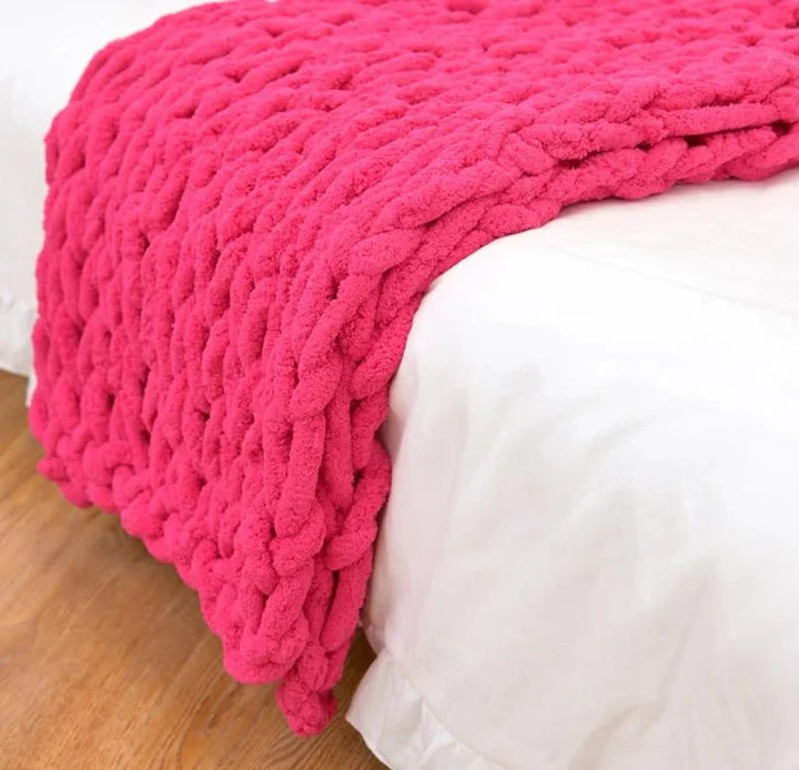 Koc Chunky z Chenille, Gruby Koc Szydełkowy na Kanapę, Łóżko, Sofę