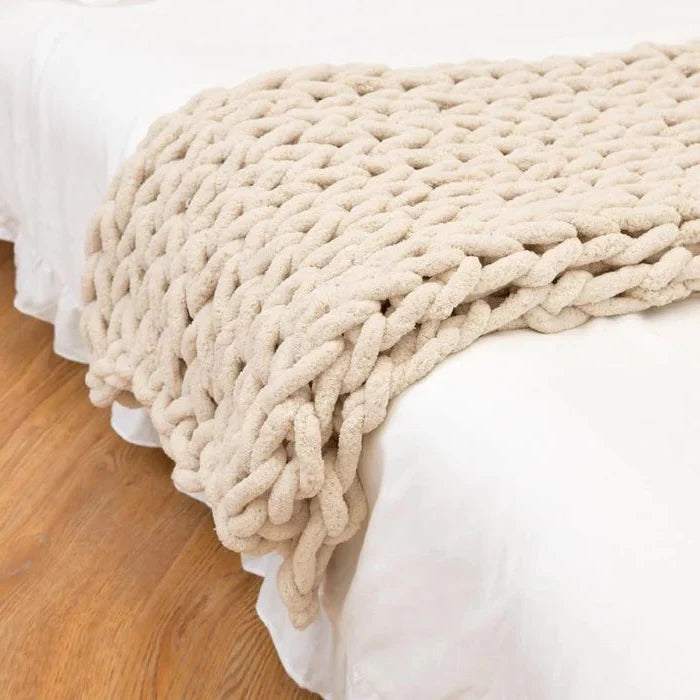 Koc Chunky z Chenille, Gruby Koc Szydełkowy na Kanapę, Łóżko, Sofę