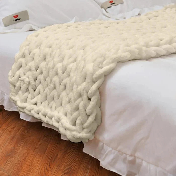 Koc Chunky z Chenille, Gruby Koc Szydełkowy na Kanapę, Łóżko, Sofę
