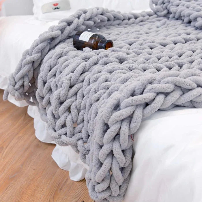Koc Chunky z Chenille, Gruby Koc Szydełkowy na Kanapę, Łóżko, Sofę