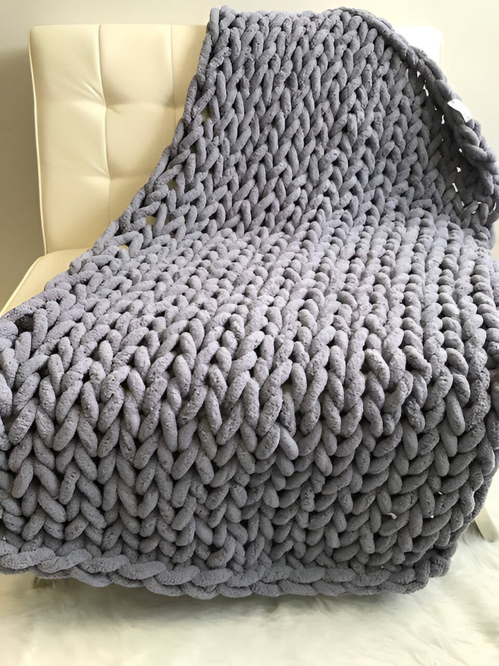Koc Chunky z Chenille, Gruby Koc Szydełkowy na Kanapę, Łóżko, Sofę