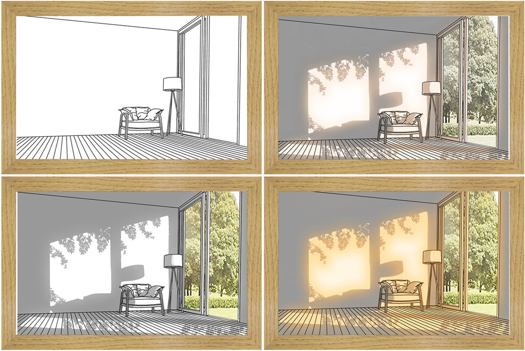 Podświetlany obraz pokoju w promieniach słońca