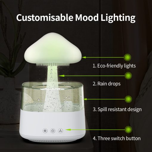 2-w-1 Biurkowa Lampa Nawilżacz Powietrza Chmura Deszczowa Aromaterapia Olejek Eteryczny Zen Dyfuzor &amp; Lampa Grzybowa Nocna Chmura Deszczowa