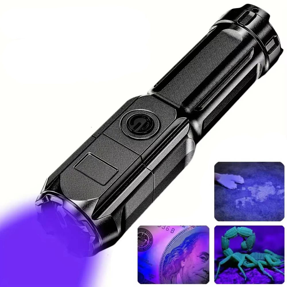 Ładowalna latarka ultrafioletowa UV, zoomowalna