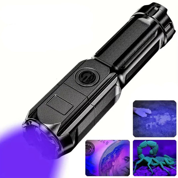 Ładowalna latarka ultrafioletowa UV, zoomowalna