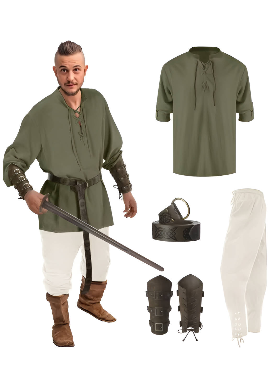 Męskie 4-częściowe kostiumy na Halloween w stylu średniowiecznym