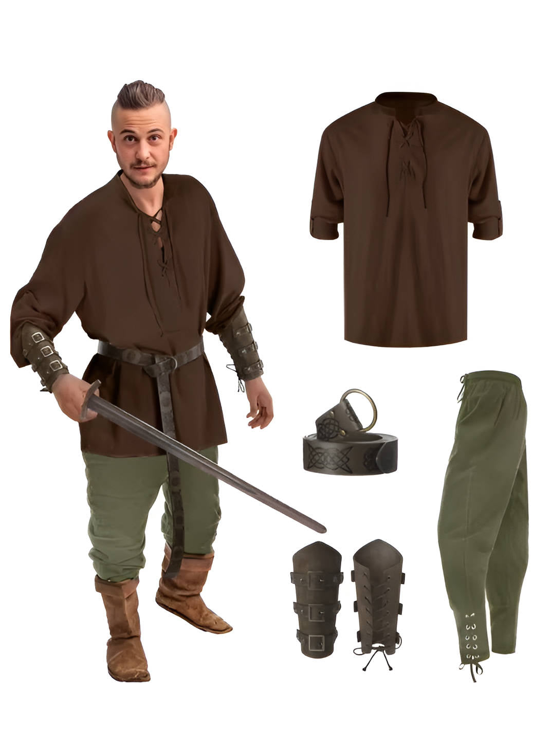Męskie 4-częściowe kostiumy na Halloween w stylu średniowiecznym