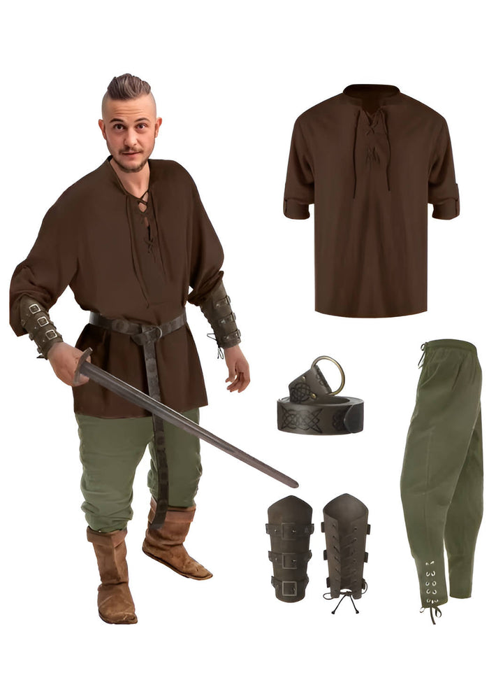 Męskie 4-częściowe kostiumy na Halloween w stylu średniowiecznym