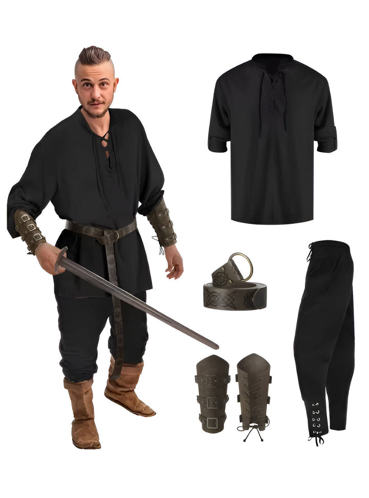 Męskie 4-częściowe kostiumy na Halloween w stylu średniowiecznym