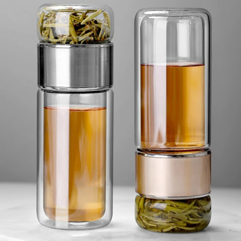 430ml Podwójna Warstwa Infuzera Herbaty ze Szkła Borokrzemowego