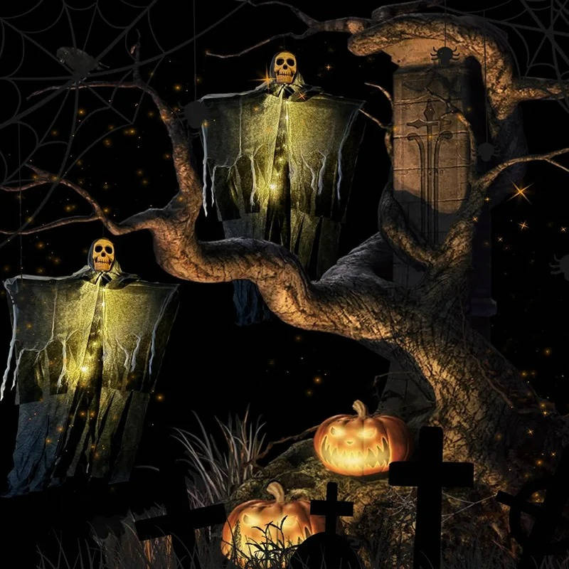 Świecące Czaszki Straszne Dekoracje Halloweenowe na Zewnątrz - Zestaw Dwóch
