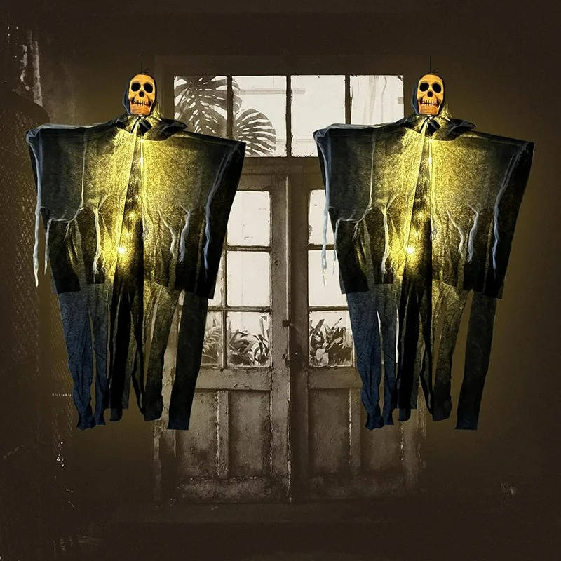 Świecące Czaszki Straszne Dekoracje Halloweenowe na Zewnątrz - Zestaw Dwóch