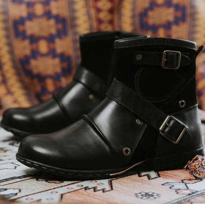 Męskie Vintage Styl Buckled Ankle Boots