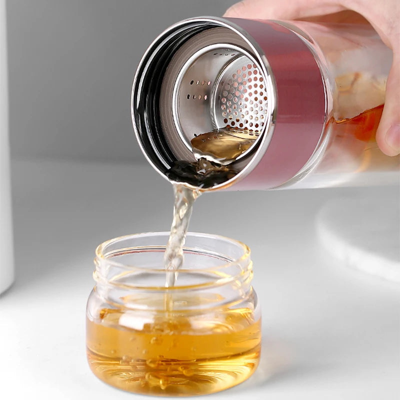 430ml Podwójna Warstwa Infuzera Herbaty ze Szkła Borokrzemowego
