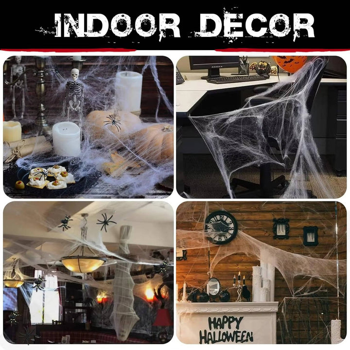 200 stóp kwadratowych dekoracji drzwi Halloween z pajęczynami i sztucznymi pająkami