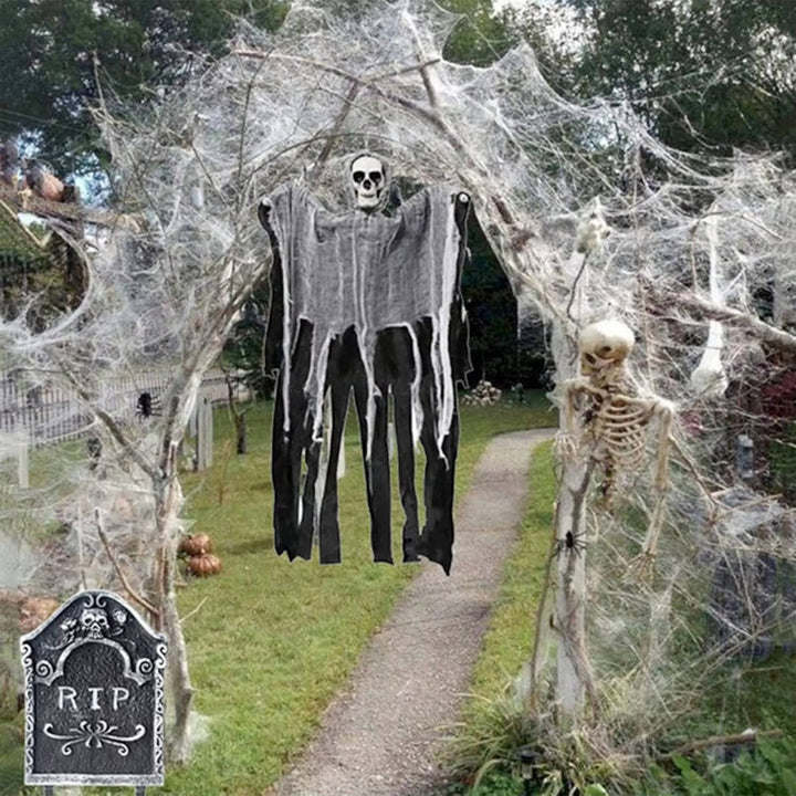 200 stóp kwadratowych dekoracji drzwi Halloween z pajęczynami i sztucznymi pająkami