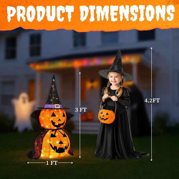 2 szt. 3ft Halloween Składana Oświetlona Dekoracja Dyniowa do Ogrodu na Zewnątrz/Wewnątrz