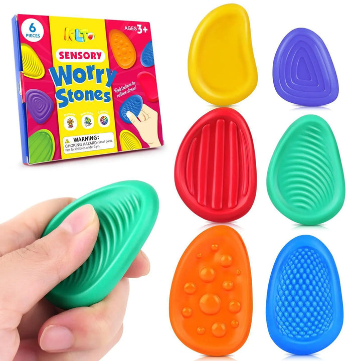 Zestaw 6 Silikonowych Kamieni Sensorycznych do Zabaw Fidget