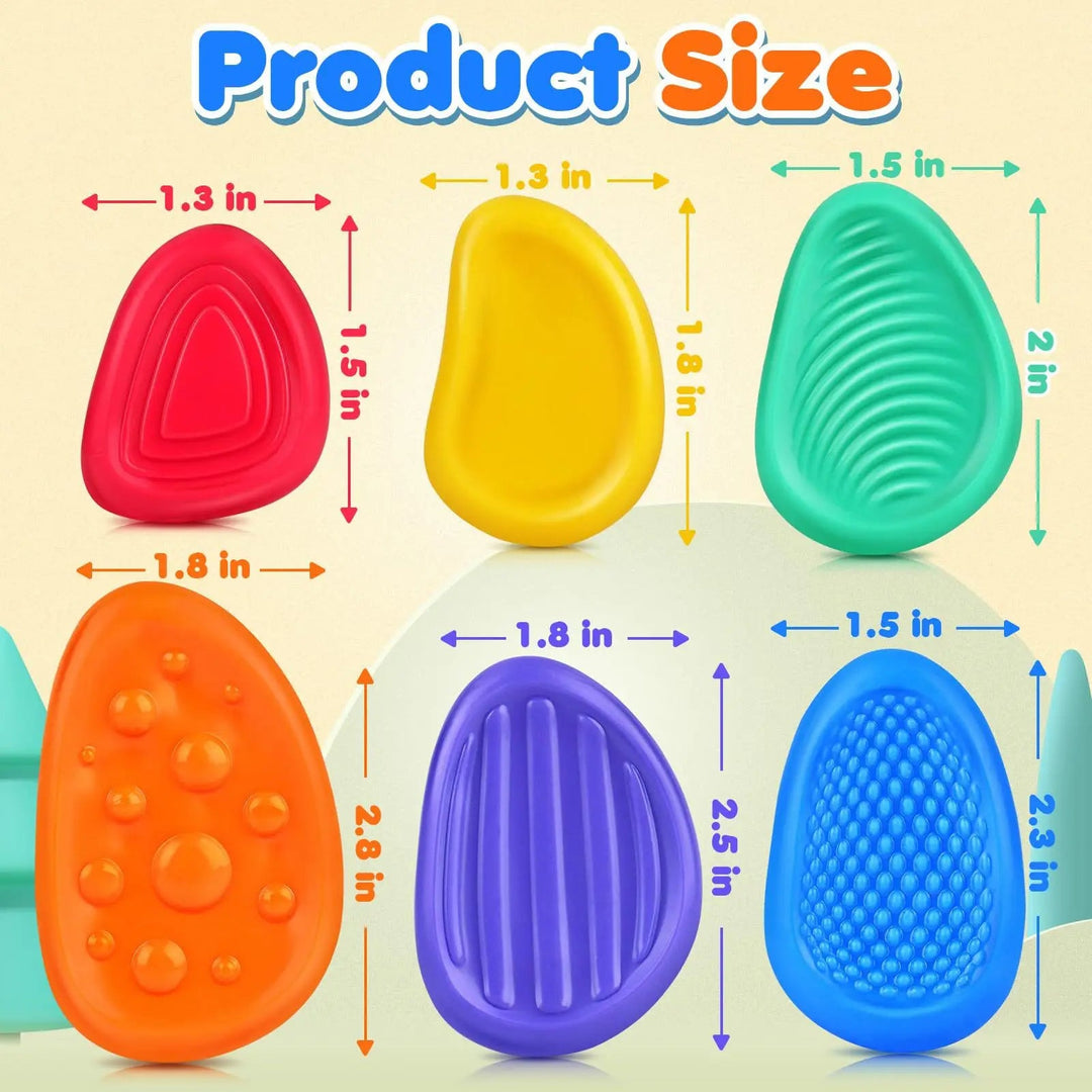 Zestaw 6 Silikonowych Kamieni Sensorycznych do Zabaw Fidget