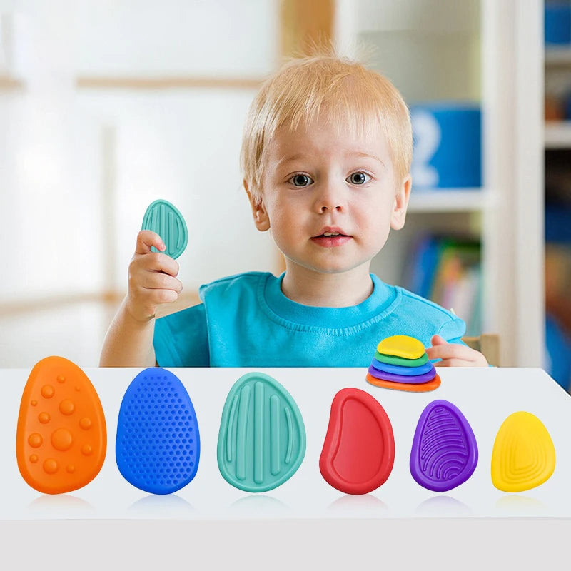 Zestaw 6 Silikonowych Kamieni Sensorycznych do Zabaw Fidget
