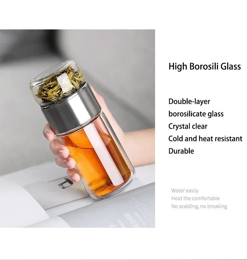 430ml Podwójna Warstwa Infuzera Herbaty ze Szkła Borokrzemowego