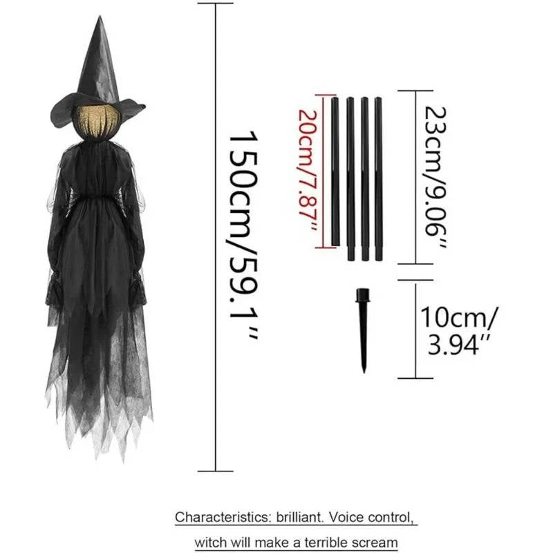 3SZT Dekoracje Halloweenowe do Użytku Wewnętrznego i Zewnętrznego - Czarownica Trzymająca Rękę Aktywowana Dźwiękiem