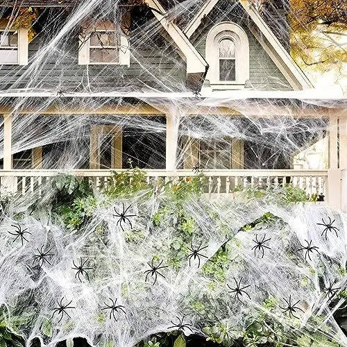200 stóp kwadratowych dekoracji drzwi Halloween z pajęczynami i sztucznymi pająkami