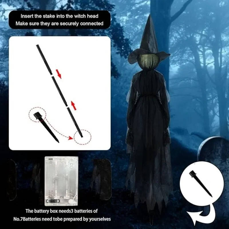 3SZT Dekoracje Halloweenowe do Użytku Wewnętrznego i Zewnętrznego - Czarownica Trzymająca Rękę Aktywowana Dźwiękiem
