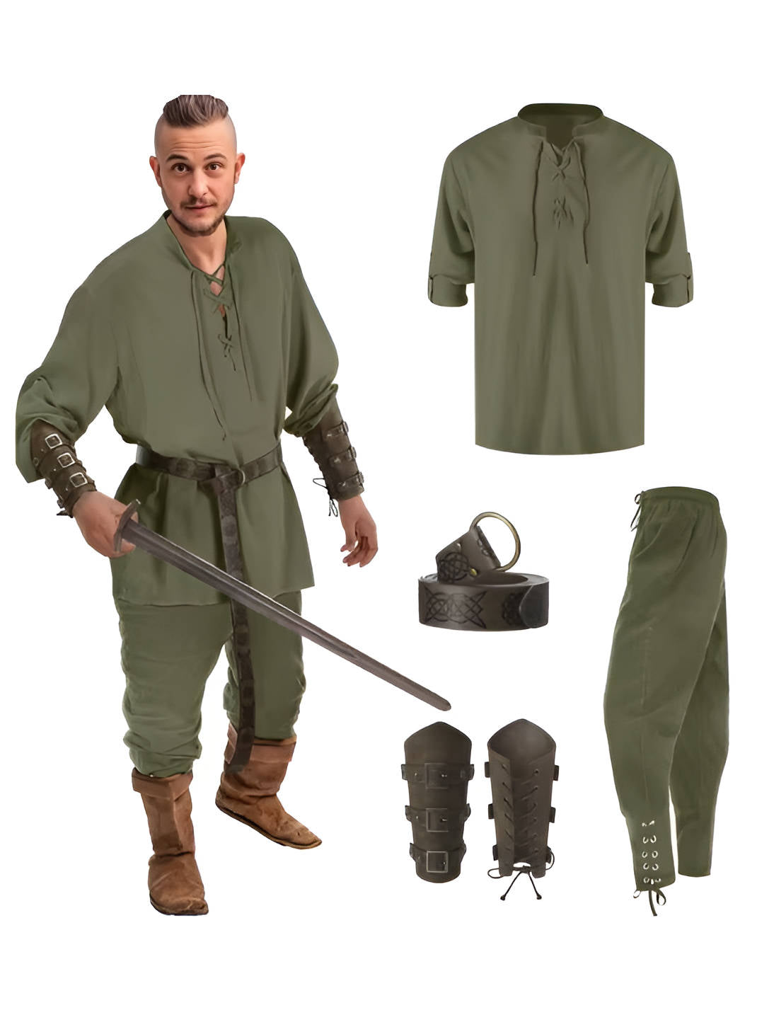 Męskie 4-częściowe kostiumy na Halloween w stylu średniowiecznym