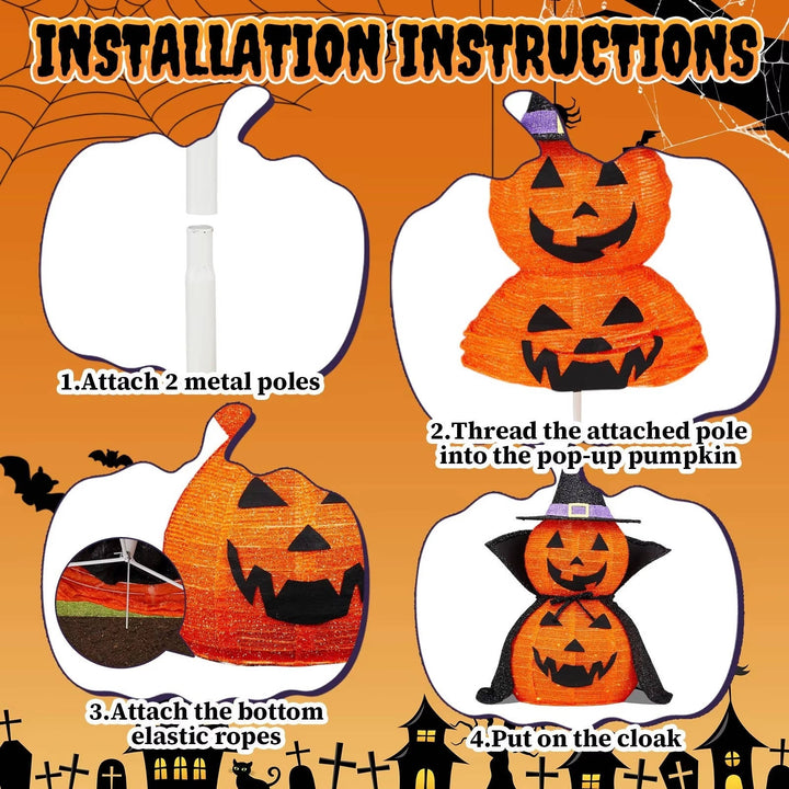 2 szt. 3ft Halloween Składana Oświetlona Dekoracja Dyniowa do Ogrodu na Zewnątrz/Wewnątrz