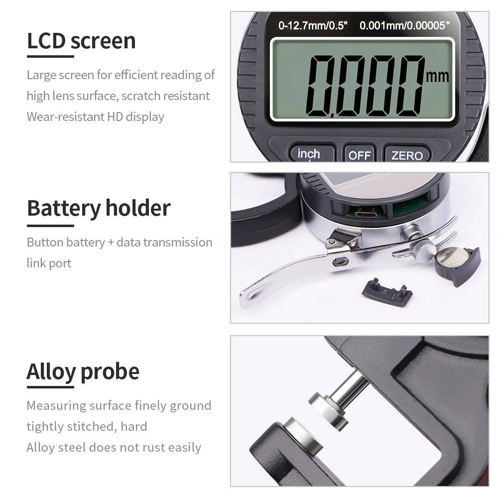 Miernik Grubości Mierzy Grubość Papieru Tkaniny Metalu 0.001mm