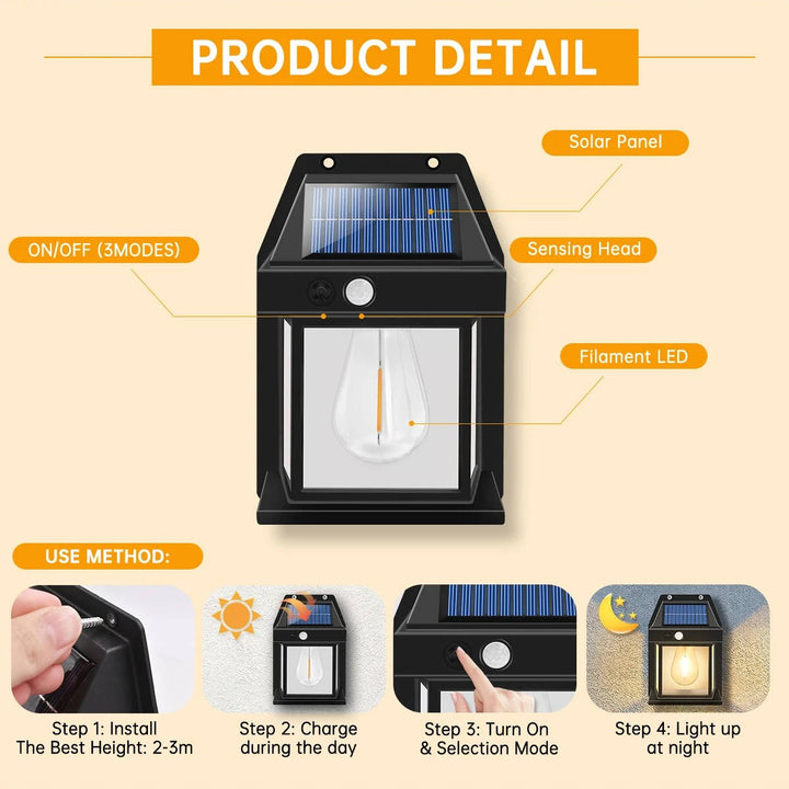2 Zestaw Lamp Solarnych na Ścianę na Zewnątrz