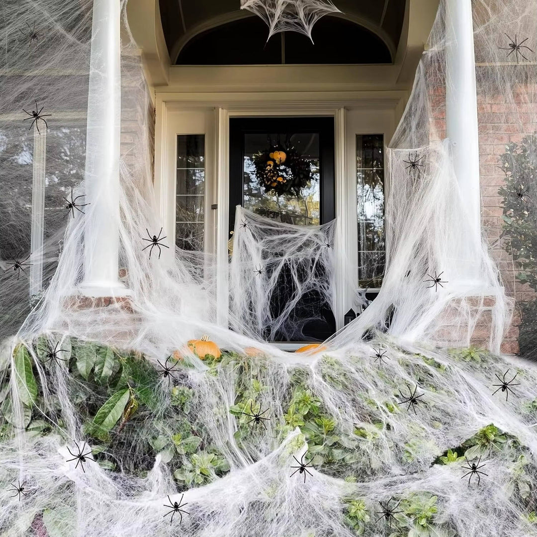 200 stóp kwadratowych dekoracji drzwi Halloween z pajęczynami i sztucznymi pająkami