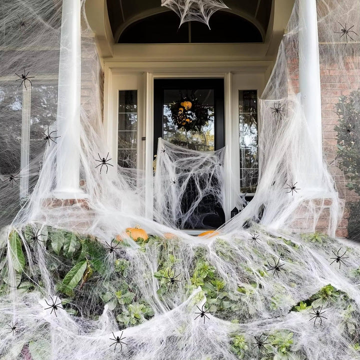 200 stóp kwadratowych dekoracji drzwi Halloween z pajęczynami i sztucznymi pająkami
