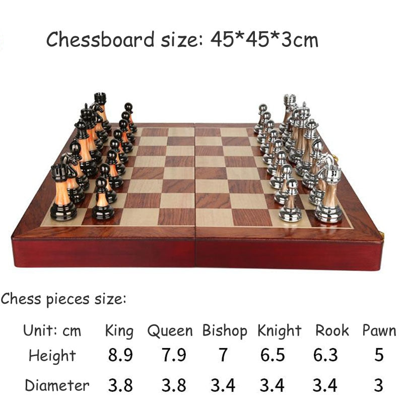 Luksusowy zestaw szachowy z dużą drewnianą planszą 42 cm