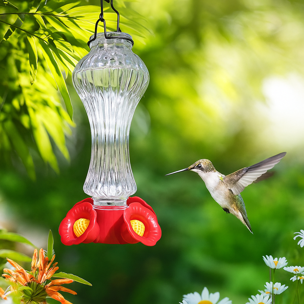 Karmnik dla kolibrów ze szkła z moatem na mrówki