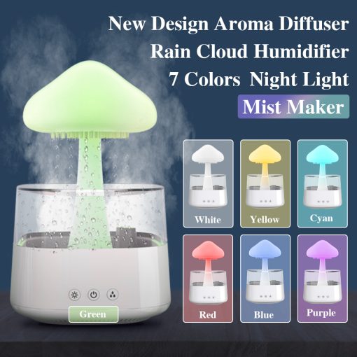 2-w-1 Biurkowa Lampa Nawilżacz Powietrza Chmura Deszczowa Aromaterapia Olejek Eteryczny Zen Dyfuzor &amp; Lampa Grzybowa Nocna Chmura Deszczowa