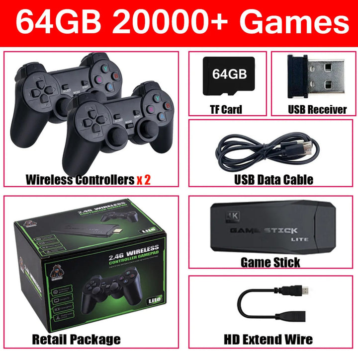 Konsola do gier HDMI 4K TV | 64GB z ponad 20,000 retro gier i 2 bezprzewodowymi kontrolerami