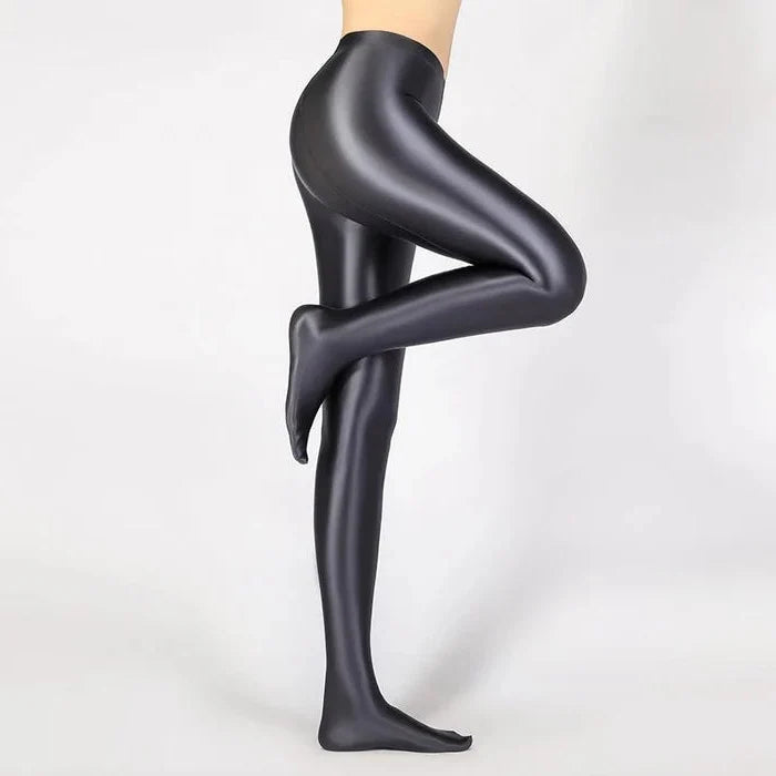 Błyszczące Opaque Lśniące Pończochy na Wysokim Talii - Wysokiej Elastyczności Skinny Leggings Spodnie Ołówkowe