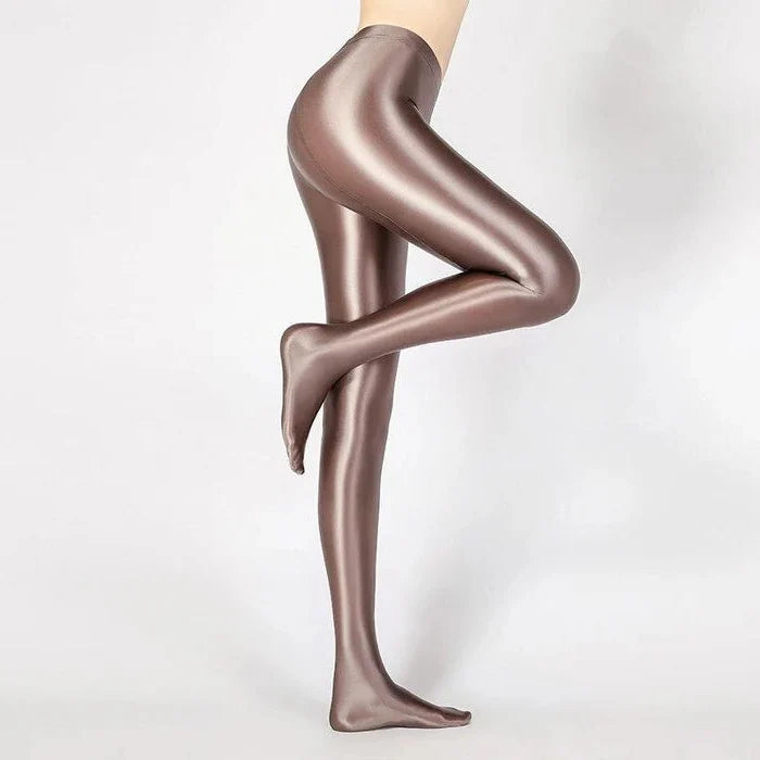 Błyszczące Opaque Lśniące Pończochy na Wysokim Talii - Wysokiej Elastyczności Skinny Leggings Spodnie Ołówkowe