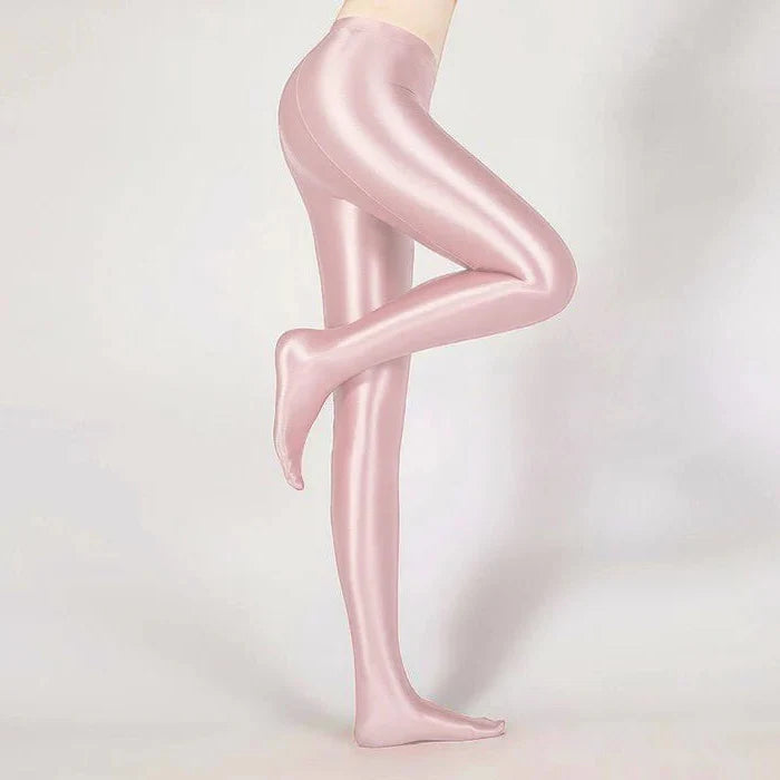 Błyszczące Opaque Lśniące Pończochy na Wysokim Talii - Wysokiej Elastyczności Skinny Leggings Spodnie Ołówkowe