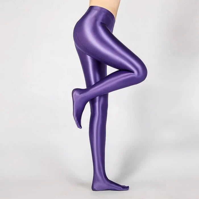 Błyszczące Opaque Lśniące Pończochy na Wysokim Talii - Wysokiej Elastyczności Skinny Leggings Spodnie Ołówkowe
