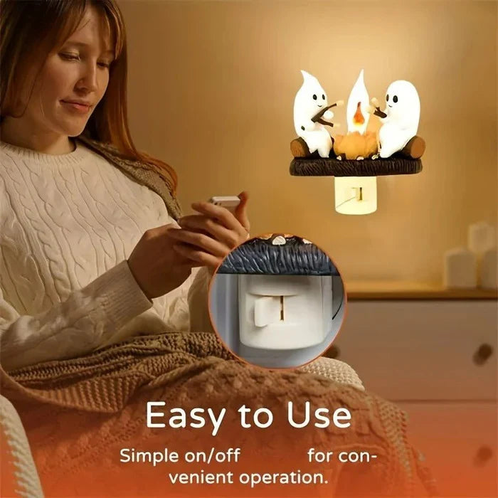 Halloweenowy Duchowy Ognisko Nocna Lampa - Migoczący Płomień Nocna Lampa